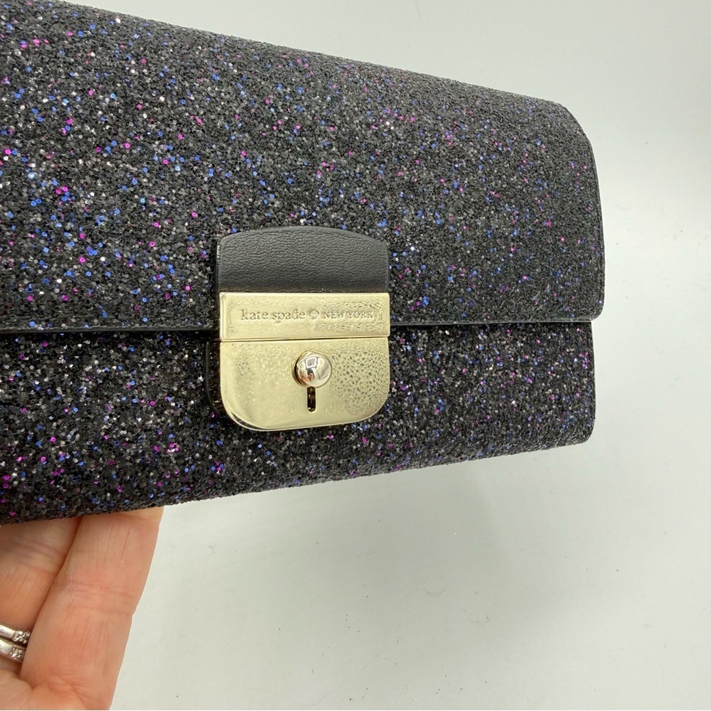 Kate Spade NY Sunset Lane Milou Black Glitter Clutch Evening Bag